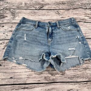 Aerie Blue Distressed Jean Shorts; 3” inseam, Size Small